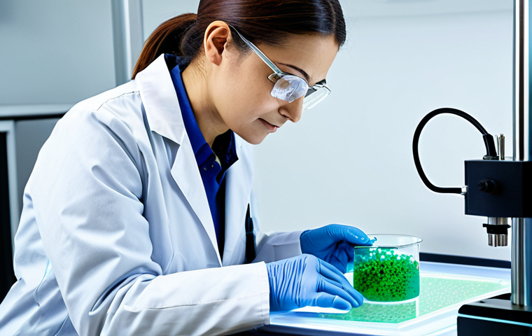 A professional female bio-engineer, fully clothed in a modest lab coat, meticulously observing a state-of-the-art 3D bioprinter as it precisely fabricates a miniature organoid structure, layer by layer, from biological ink. The modern, brightly lit laboratory features advanced scientific equipment, clean surfaces, and glowing digital displays showing intricate biological data. The scene emphasizes precision, innovation, and scientific advancement. Perfect anatomy, correct proportions, natural pose, well-formed hands, proper finger count, natural body proportions. Safe for work, appropriate content, family-friendly, high-quality professional photography.